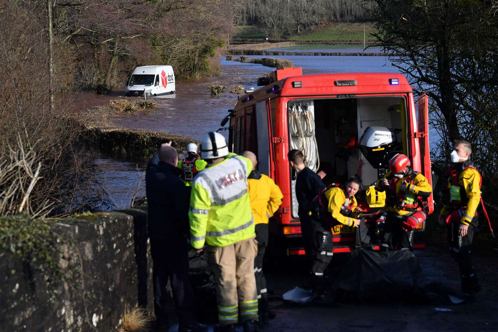 Emergency services arrive to rescue the driver (Ben Birchall/PA)