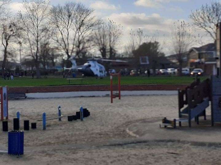 Air ambulance near the sandpit at Beachfields, Sheerness. Picture: Phil Crowder