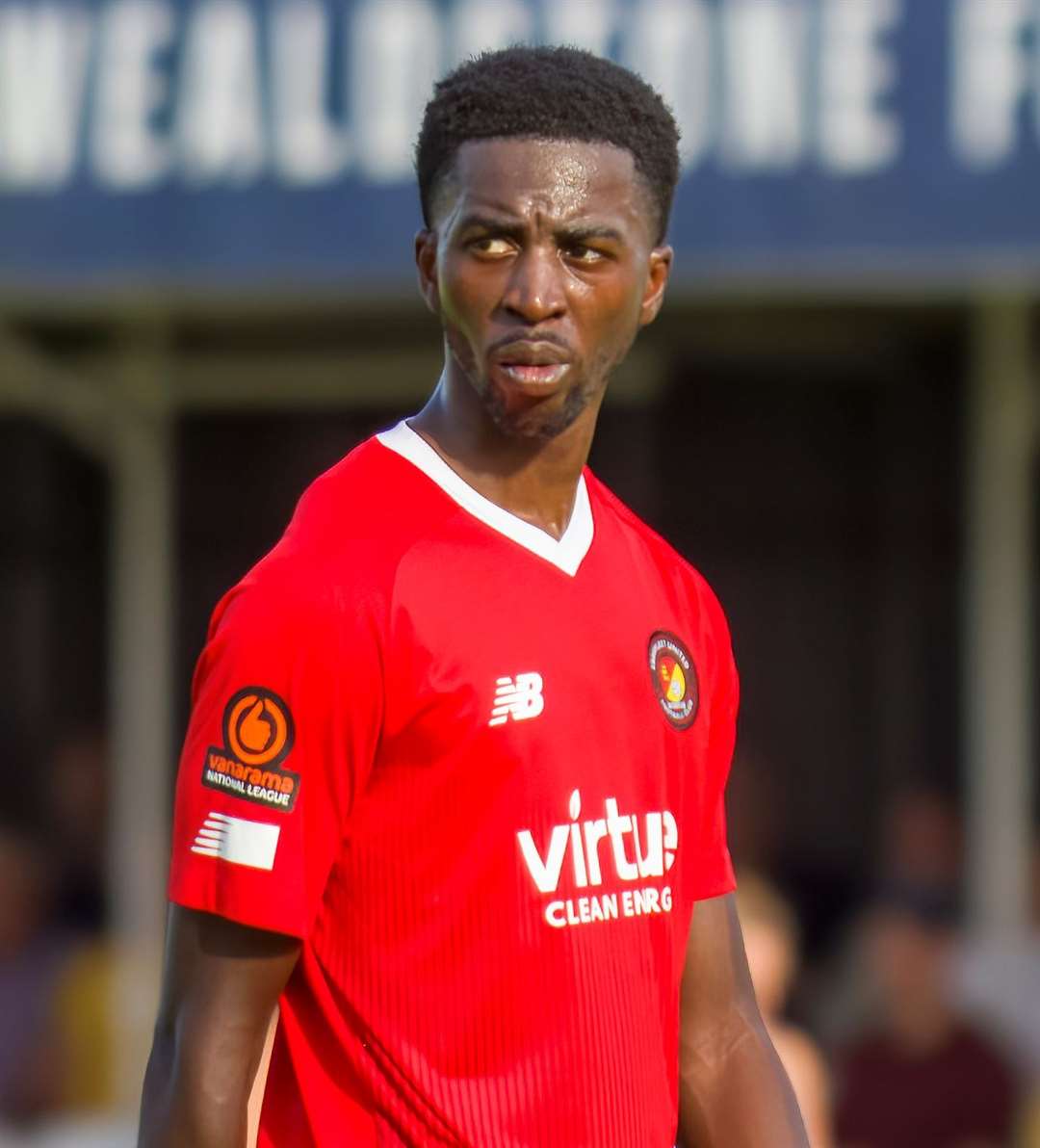 Nathan Odokonyero scored his first Ebbsfleet goal in the 6-1 defeat at Altrincham on Saturday. Picture: Ed Miller/EUFC