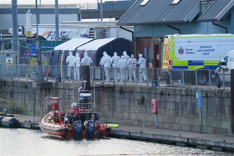 Emergency services at the RNLI station at the Port of Dover after four people died when a migrant boat capsized in the Channel. (Gareth Fuller/PA)