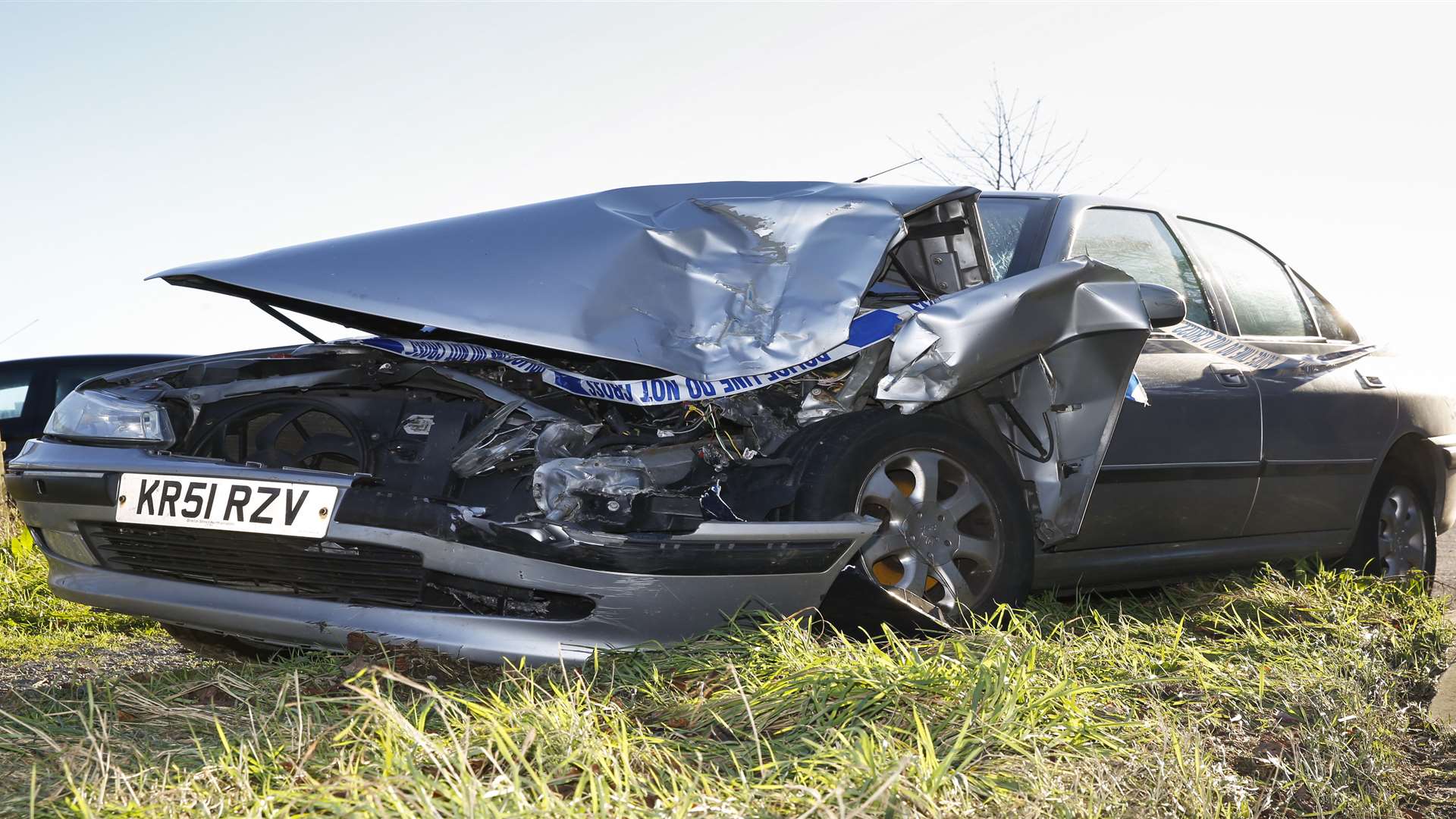 This car was smashed up and a woman had to be taken to hospital after a crash in Wrotham Road, Meopham