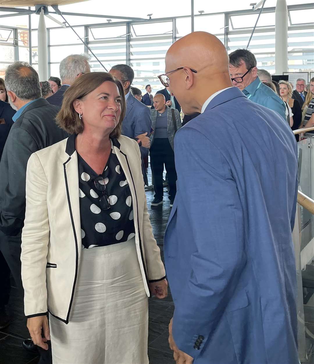 Eluned Morgan greeting supporters in the Senedd after being elected as the first female leader of Wales following the resignation of Vaughan Gething (George Thompson/PA)