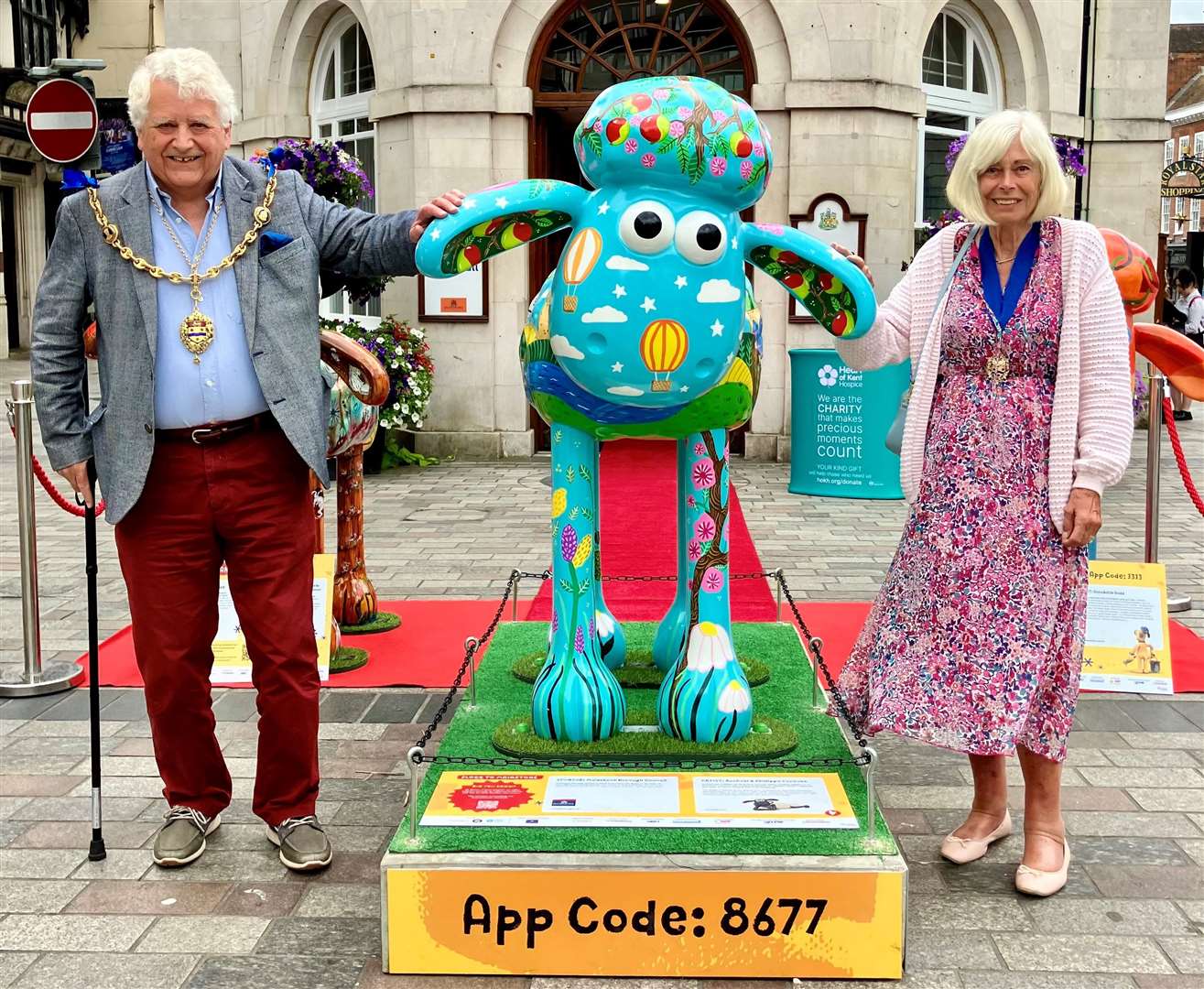 The Mayor of Maidstone, Cllr John Perry and Mayoress Jan Perry with Flocking to Maidstone sculpture. Picture: MBC