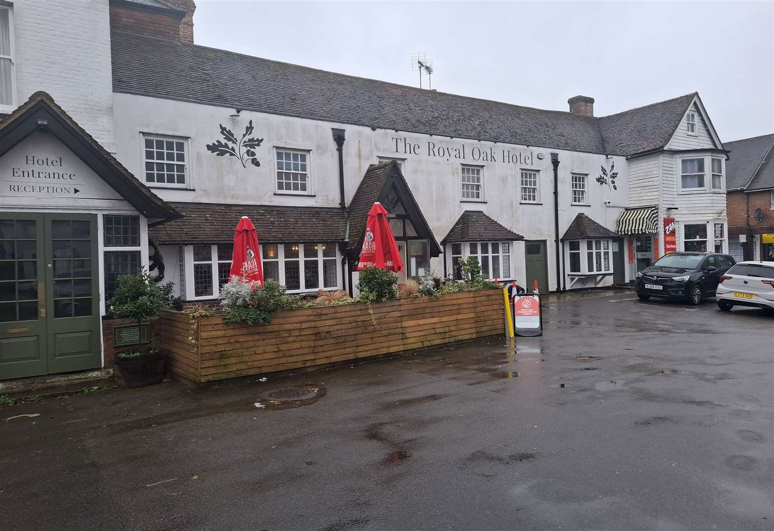 Outside The Royal Oak in Hawkhurst on a wet and windy New Year's Day