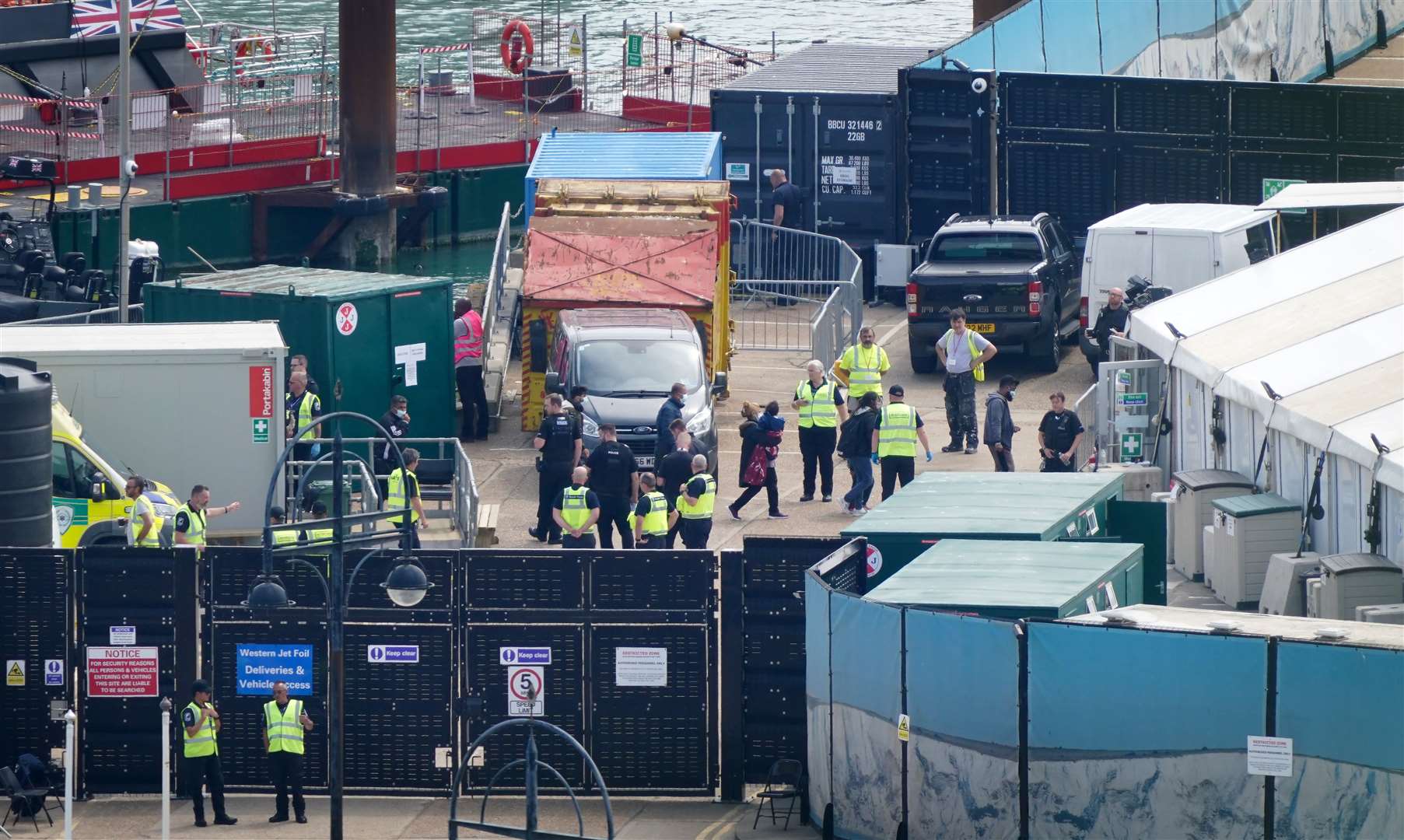 A group of people thought to be migrants are brought in to Dover, Kent, from a Border Force vessel (Gareth Fuller/PA)