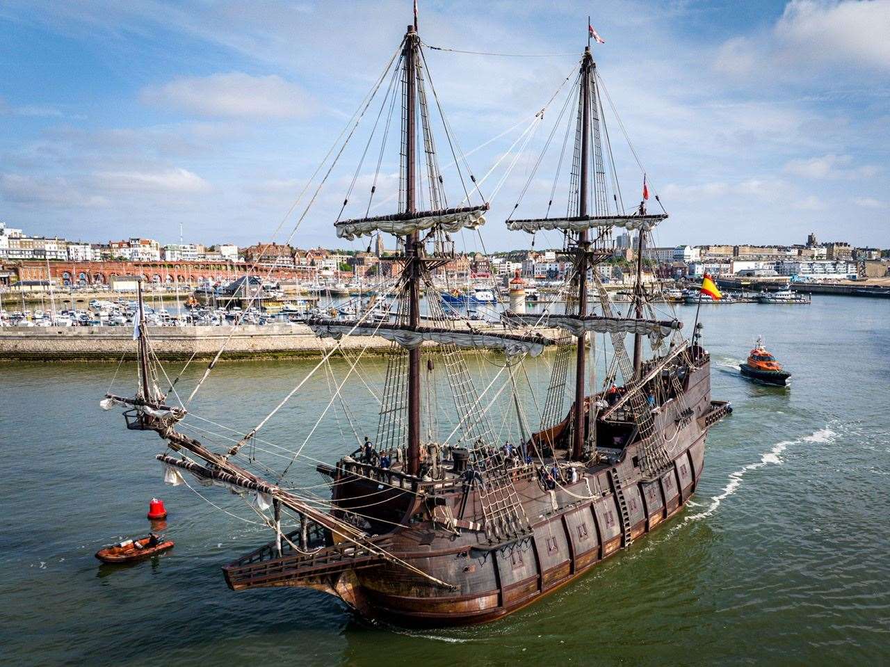 Crowds gathered at the harbour to watch the ship set sail. Picture: Alex Wilder