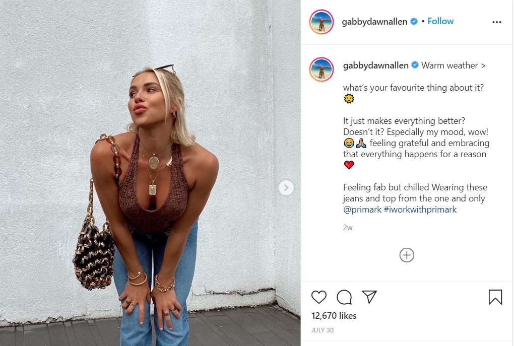 Gabby Allen’s Instagram post for Primark (ASA/PA)