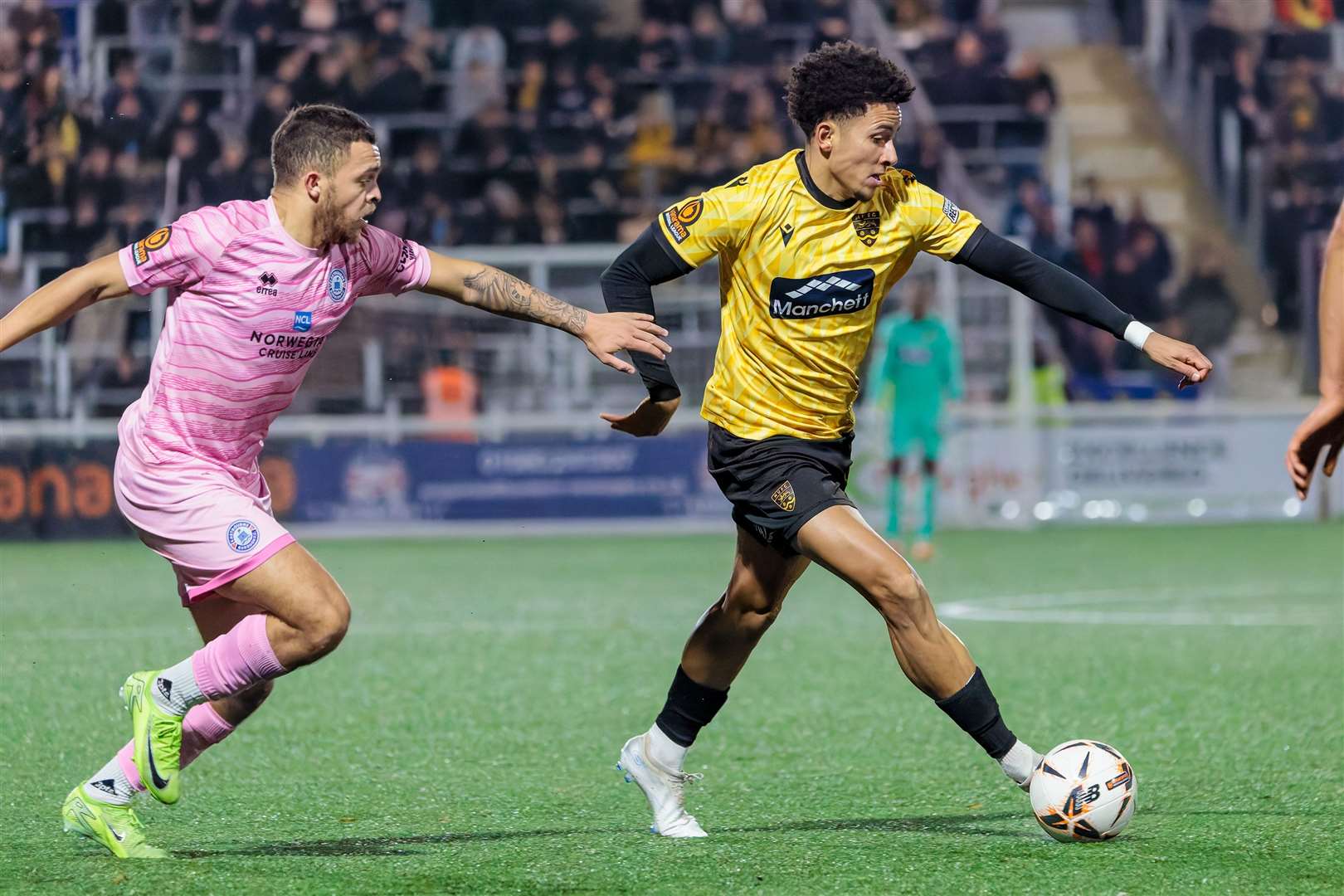 Sol Wanjau-Smith runs at the Eastbourne defence during his first game back with Maidstone. Picture: Helen Cooper