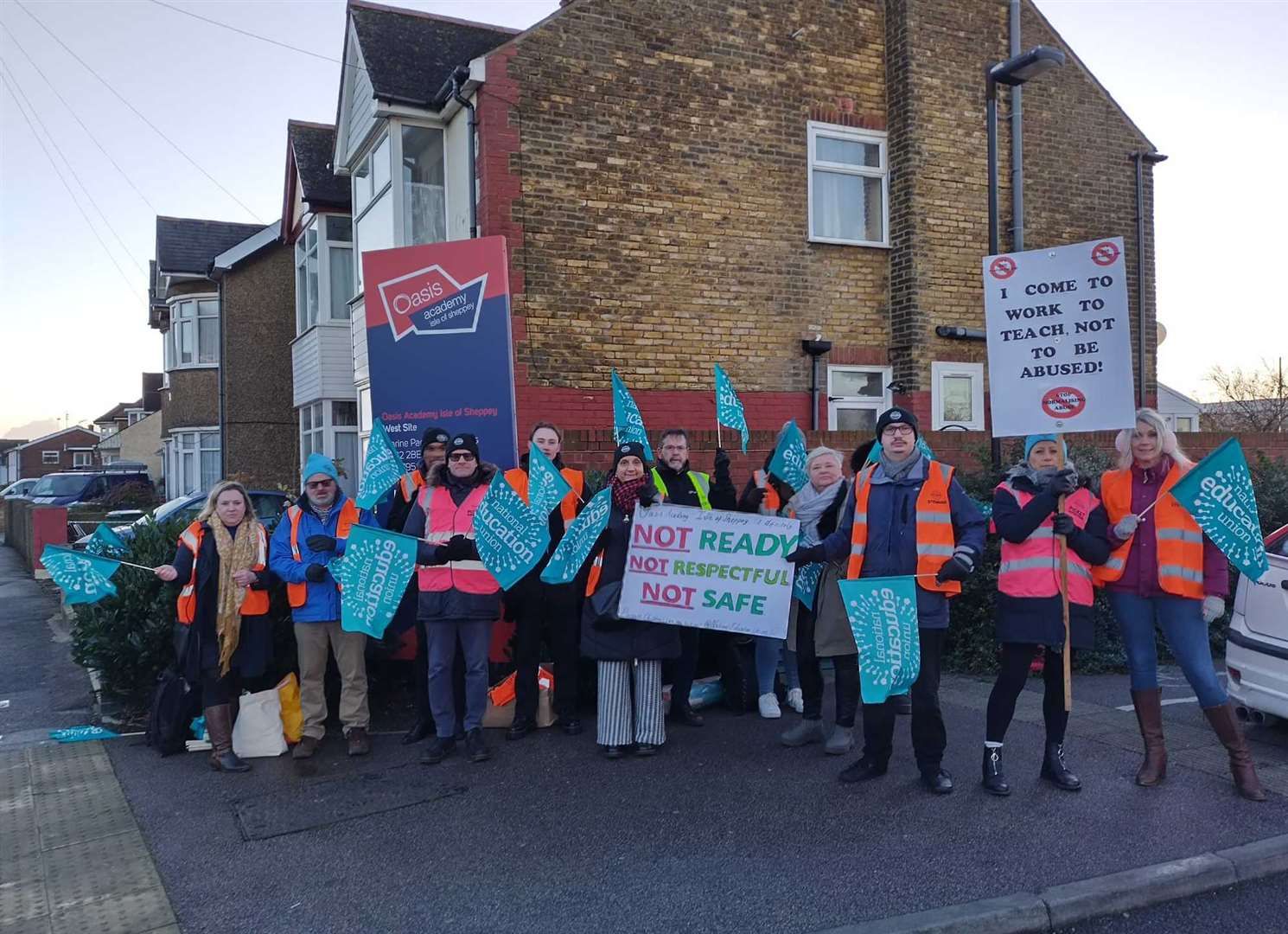 Teachers on the picket line this morning. Picture: NEU