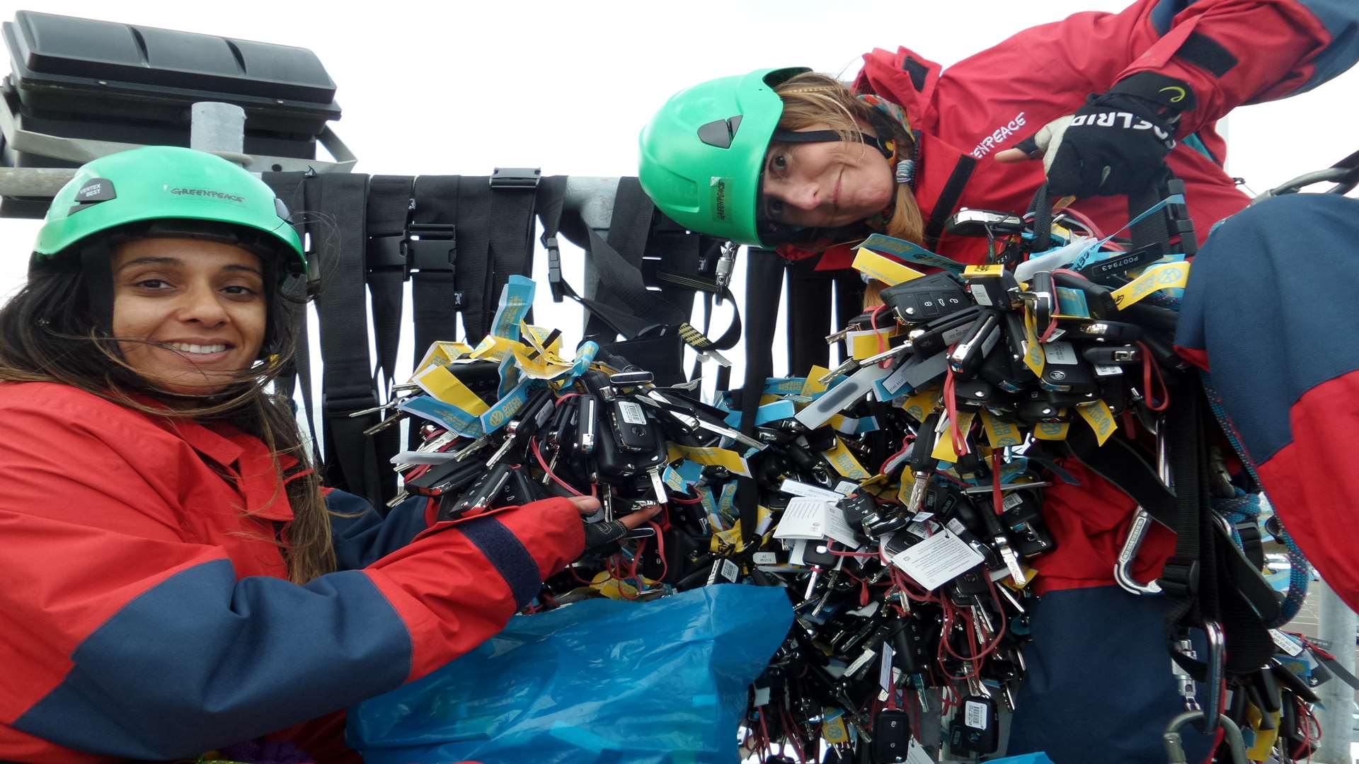 Campaigners with keys at the docks. Picture: Will Rose/Greenpeace