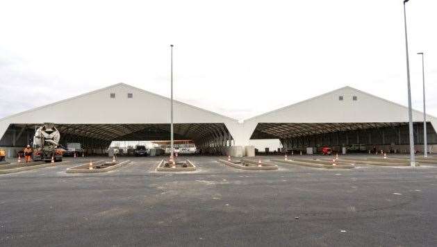 The covered site at the Coquelles terminal to process the biometric EES system coming into force in October. Picture: Getlink