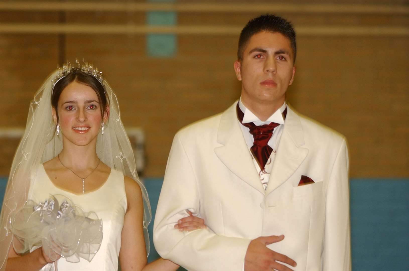 Folkestone School for Girls pupils modelling wedding dresses in a fashion show at Folkestone Sports Centre in 2002