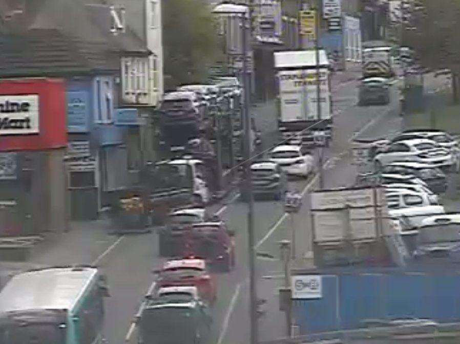 Upper stone street is partially blocked by a transporter. Picture: KCC Highways (1720402)