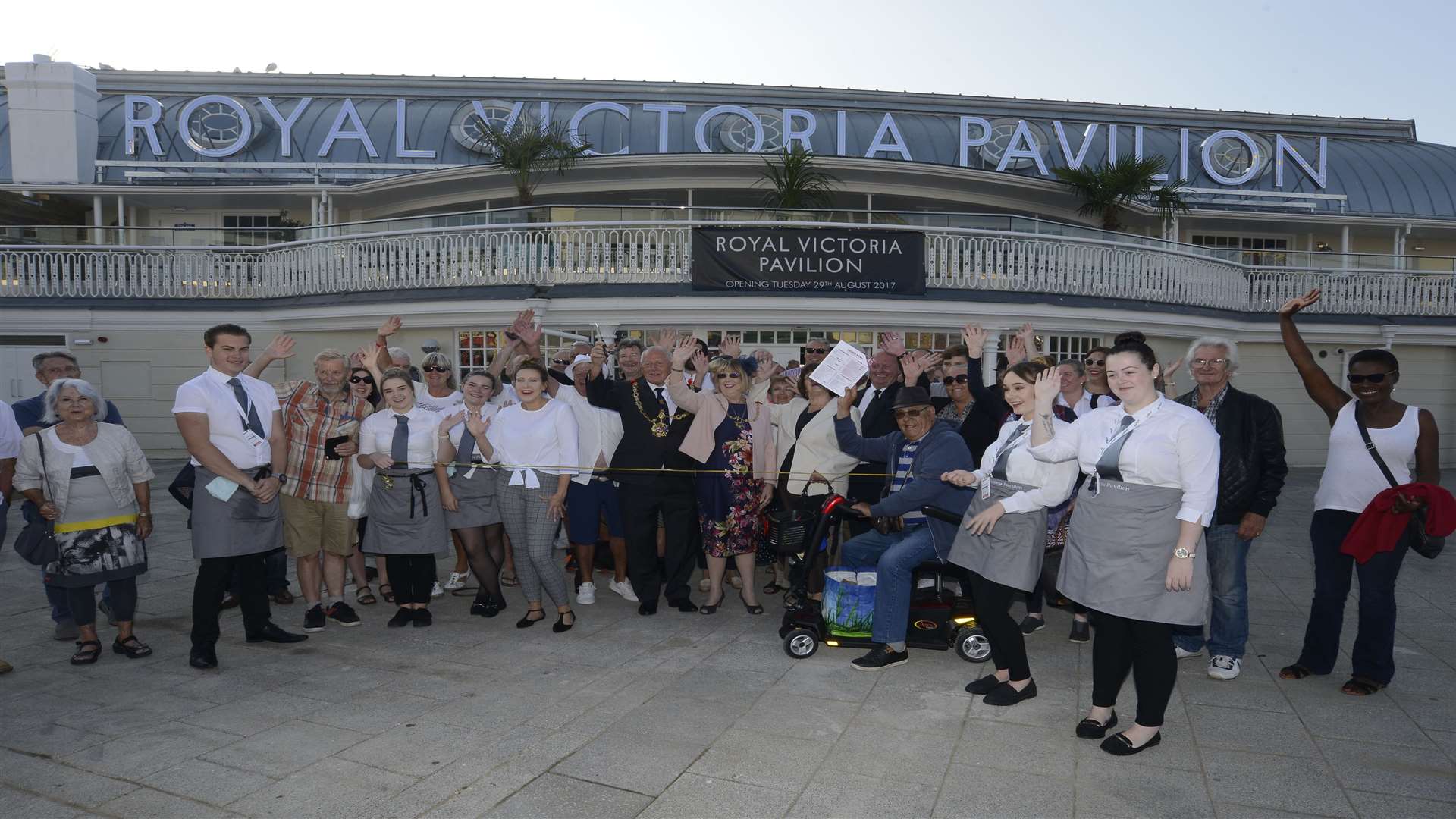 Crowds join Mayor of Ramsgate Cllr Trevor Shonk as he cuts the ribbon to open the new Pavilion. Picture: Paul Amos