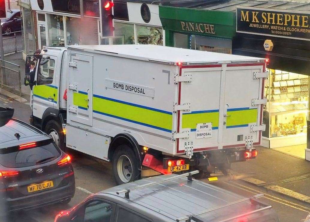 A bomb disposal van was spotted on Dover High Street earlier today