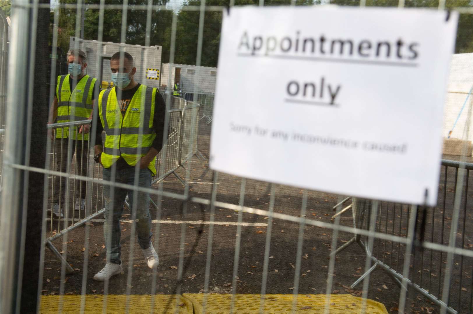 A sign says ‘appointments only’ at a coronavirus testing facility in Sutton Coldfield, Birmingham (Jacob King/PA)