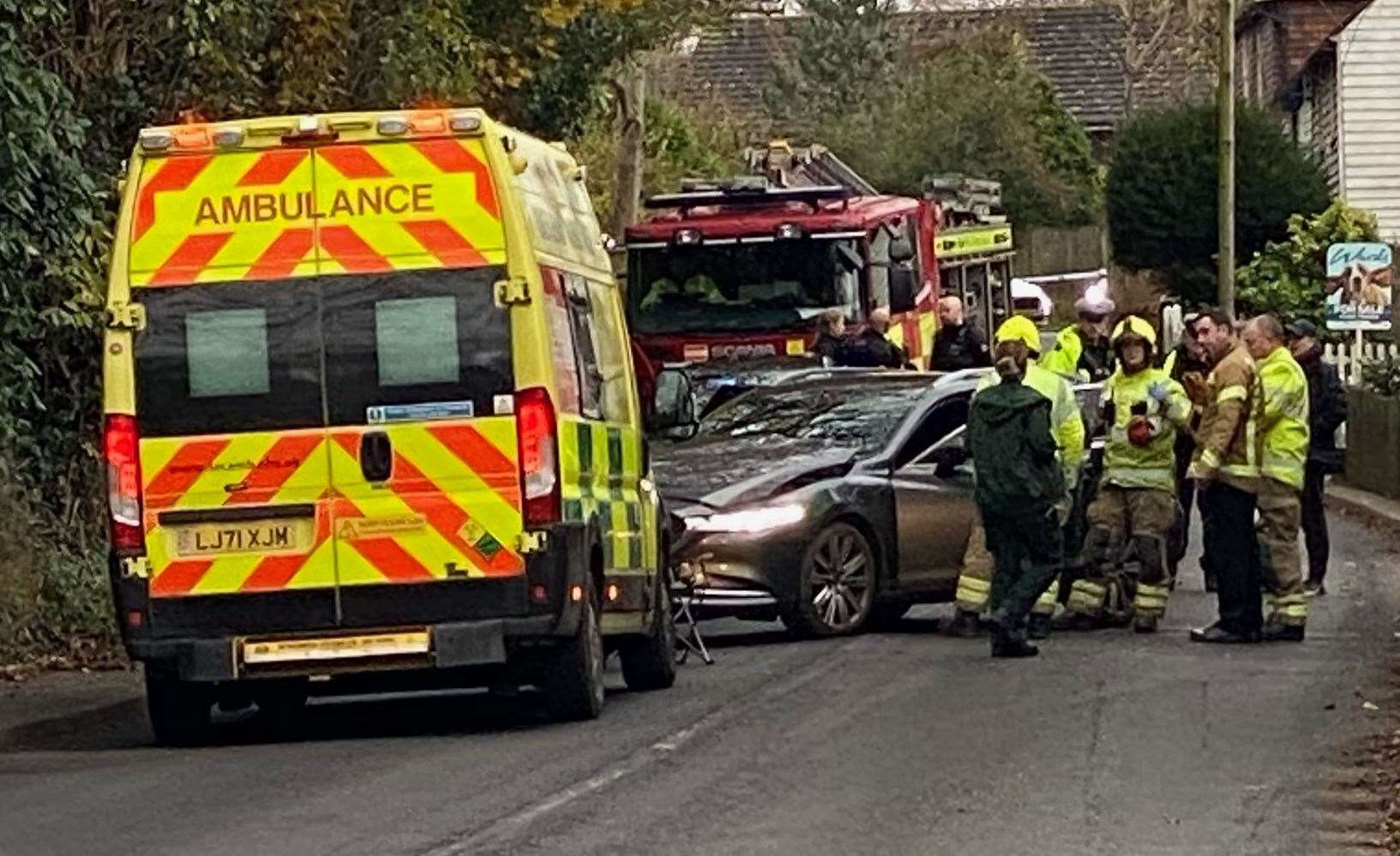 Emergency crews at the scene on the A28. Picture: Louisa Peachey