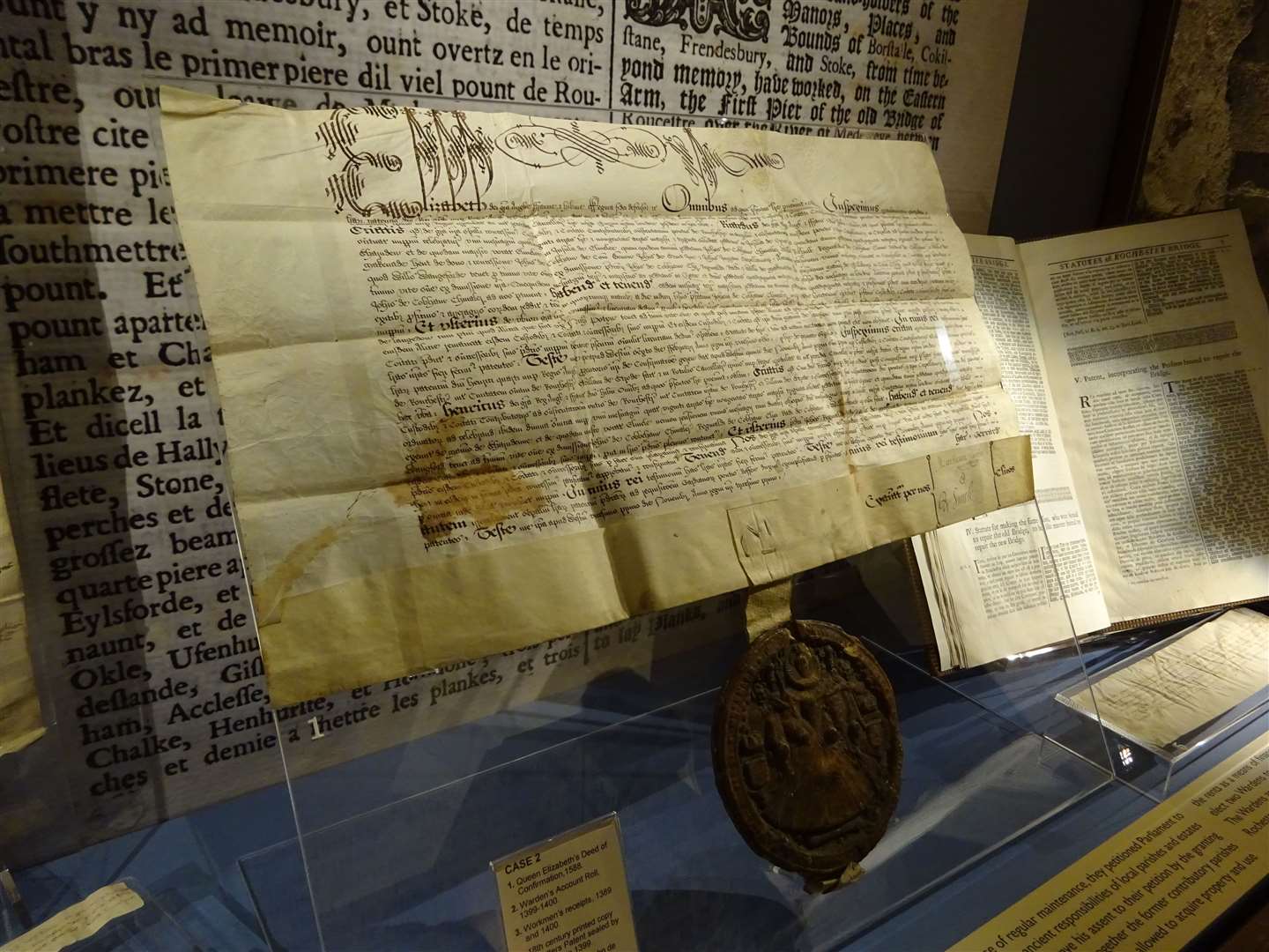 This image shows the Deed of Confirmation of Elizabeth I. It’s dated 21st November 1588 and sealed with the great seal. Picture: Rochester Bridge Trust