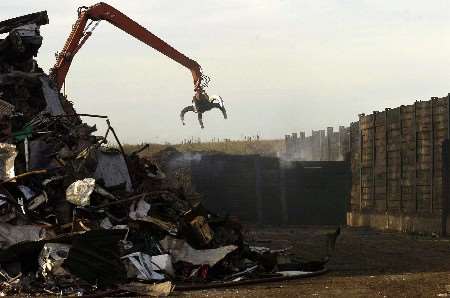 Evidence of the blaze at the car rubbish site. Picture: NICK JOHNSON