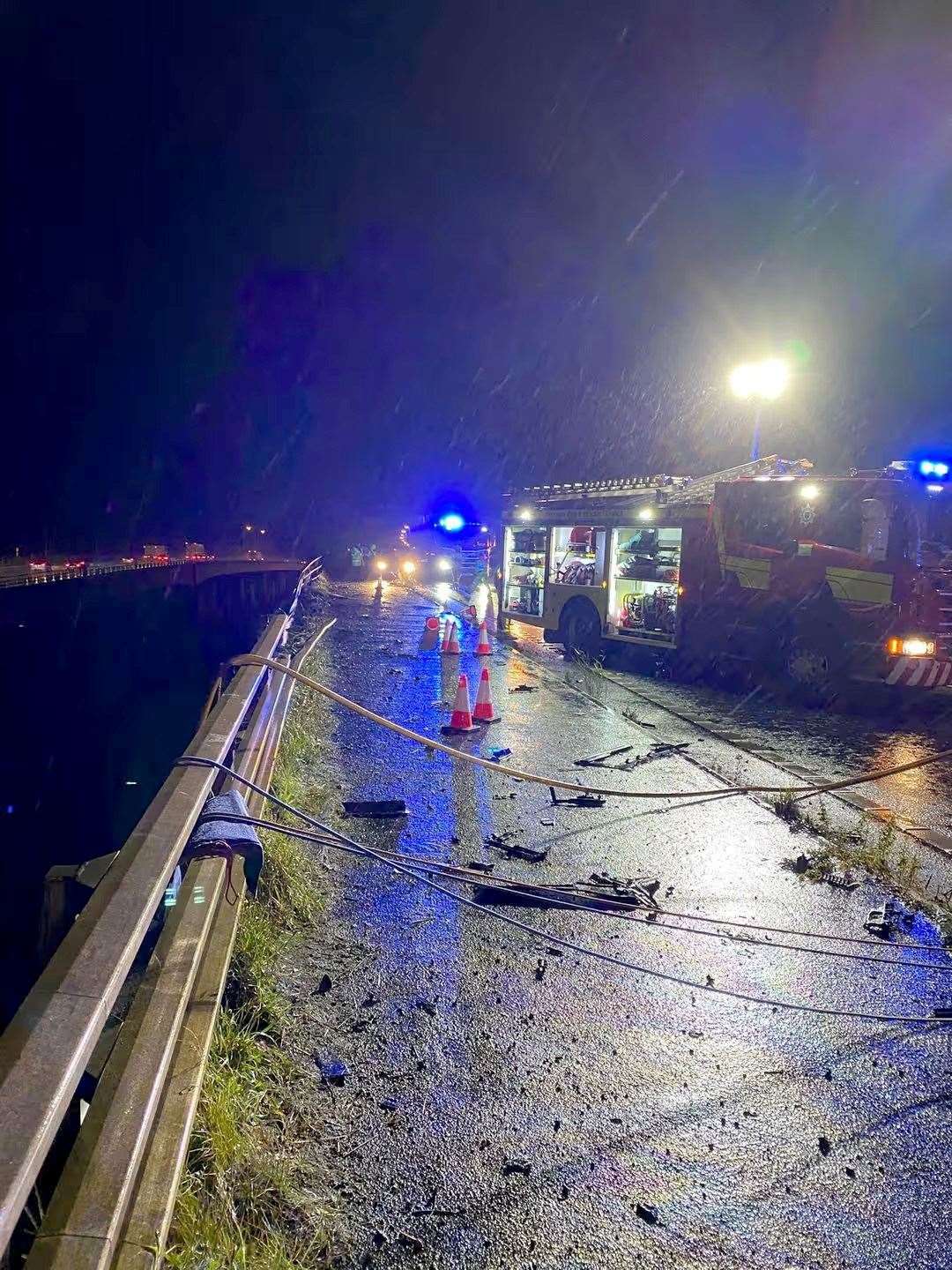 Emergency services on the bridge (Cheshire Fire and Rescue Service/PA)